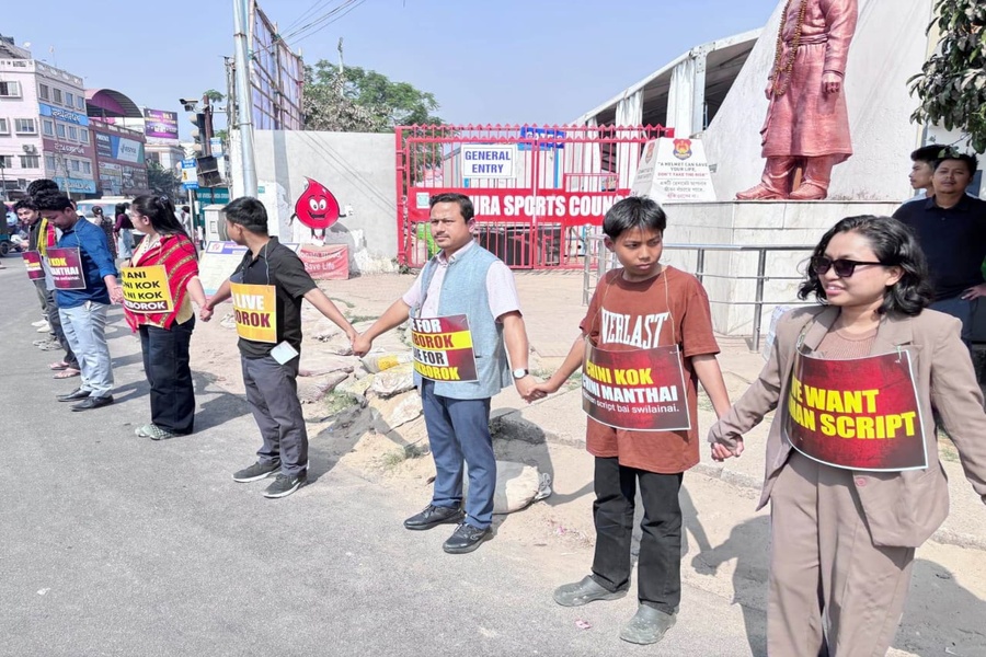 Tripura Students and Youths Demand Roman Script for Kokborok in Massive Human Chain Demonstration