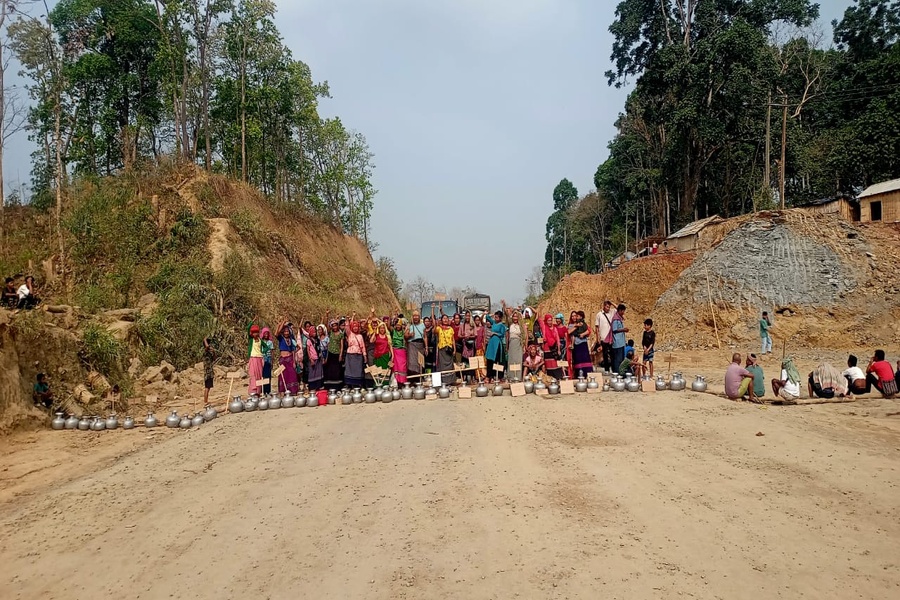 Villagers Block Road Over Prolonged Drinking Water Crisis in Tripura's Unakoti